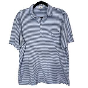 Johnnie-O Mens Large Blue Pencil Striped Original Cotton Polo Chest Pocket Golf